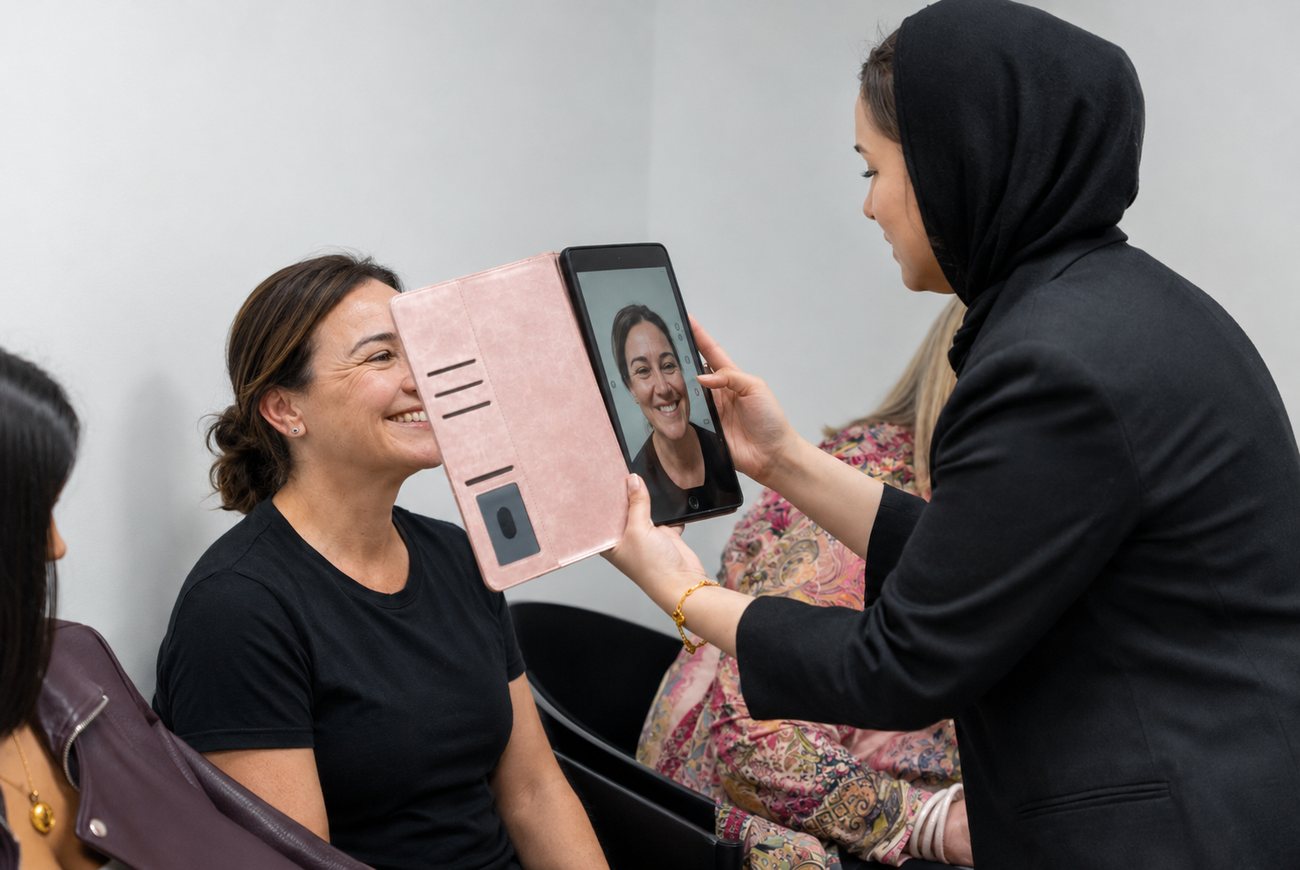A patient in consultation with a member of the clinical team